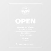 Weiße Minimalistische Öffnungszeiten mit Logo Fensteraufkleber (Blatt)