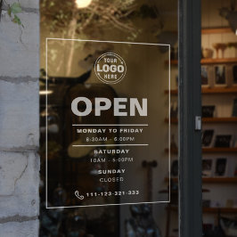 Weiße Minimalistische Öffnungszeiten mit Logo Fensteraufkleber