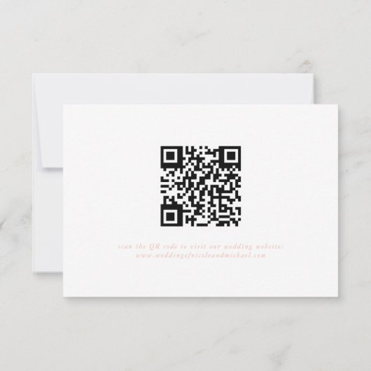 Weiße Minimalleaf Pink Schriftart & QR Code RSVP K (Rückseite)