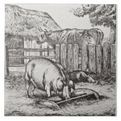 Weiße Minton Farmtiere Schweine Tile Repro c 1879 Fliese (Vorderseite)