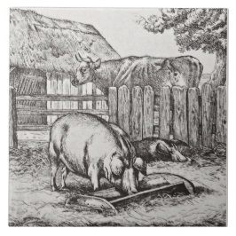 Weiße Minton Farmtiere Schweine Tile Repro c 1879 Fliese