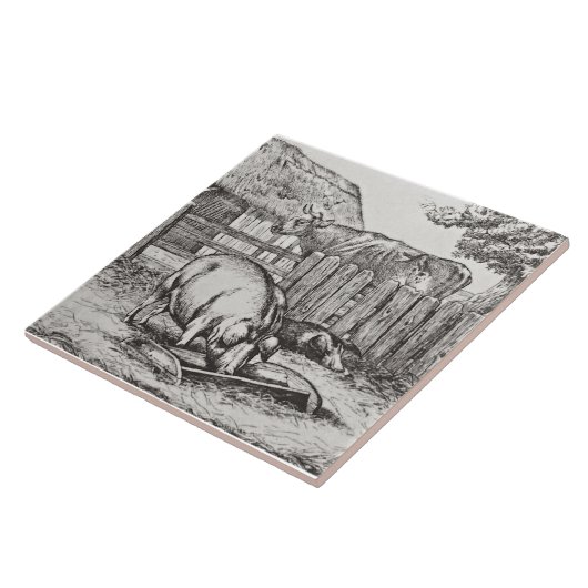 Weiße Minton Farmtiere Schweine Tile Repro c 1879 Fliese (Seite)