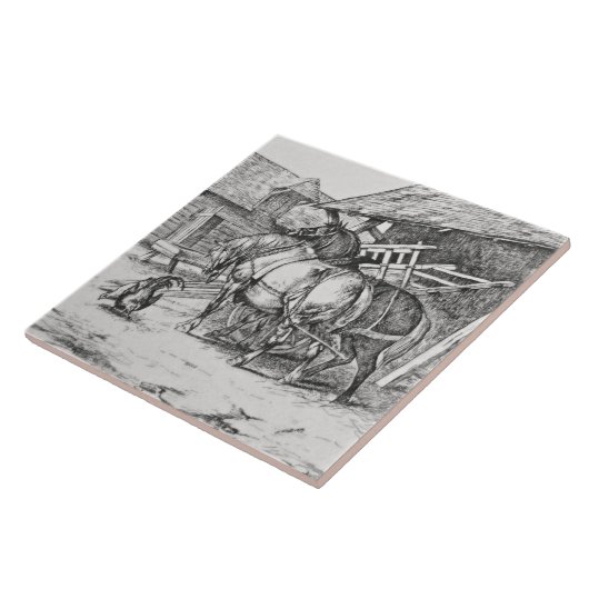 Weiße Minton Landtiere Pferde Tile Repro Fliese (Seite)