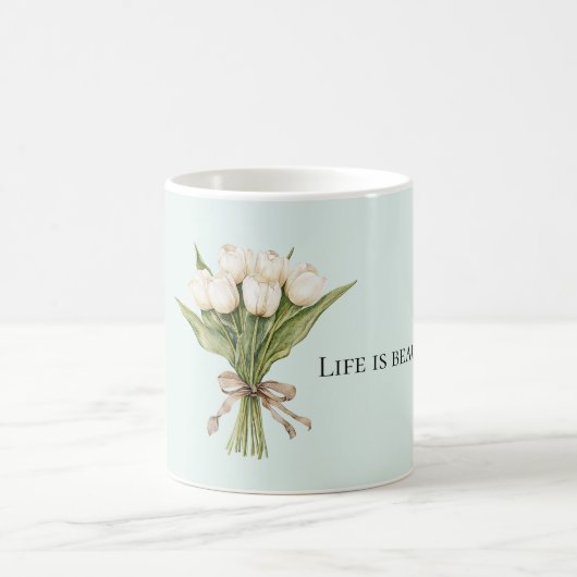 Weiße Minze-Tulpenblüten Kaffeetasse (Mittel)
