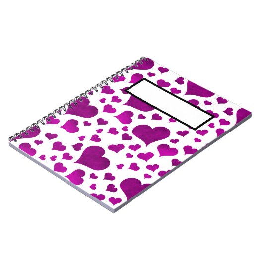 WEISSE MIT LILA HERZEN SPIRALNOTEBOOK NOTIZBLOCK (Linke Seite)