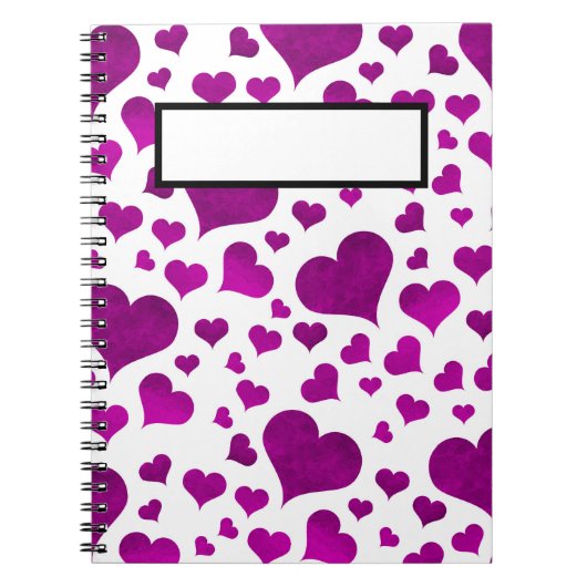 WEISSE MIT LILA HERZEN SPIRALNOTEBOOK NOTIZBLOCK (Vorderseite)