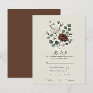 Weiße Mocha-Creme Moderne Florale Hochzeits-RSVP Einladung