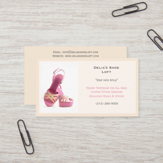 Weiße Mode mit rosa High Heels Visitenkarte (Vorderseite/Rückseite Beispiel)