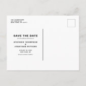 Weiße moderne klassische Kalligraphie Save the Dat Ankündigungspostkarte (Rückseite)