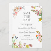 Weiße, moderne klassische Wildblume mit Blumen rus Einladung (Vorne/Hinten)