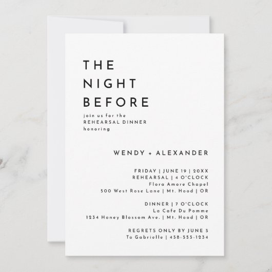 Weiße, moderne Nacht vor dem Probe Einladung (Vorderseite)