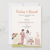 Weiße, moderne Personalisierte Rosa Hochzeit Einladung (Vorderseite)