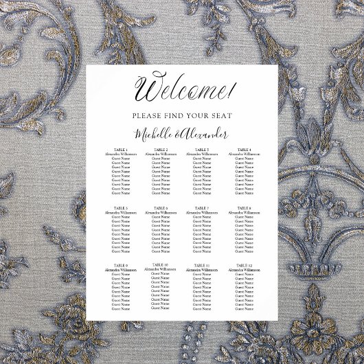 Weiße, moderne Schrift einfache Hochzeitssitzkarte Poster