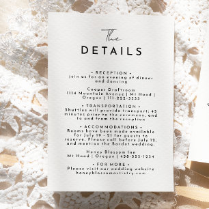Weiße, moderne Script-Hochzeitsdetails Begleitkarte