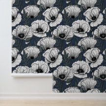 Weiße Mohnblumen auf Marineblau