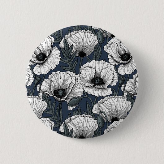 Weiße Mohnblumen auf Navy Button (Vorderseite)