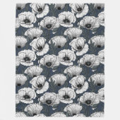 Weiße Mohnblumen auf Navy Fleecedecke (Vorderseite)
