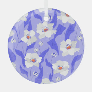 Weiße Mohnblumen: Handgezeichnete lila Nahtlose Ornament Aus Glas