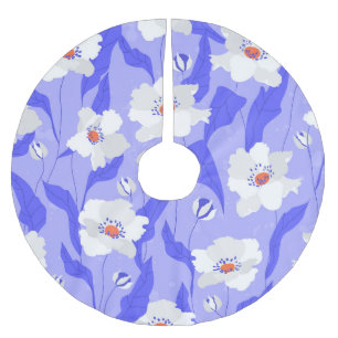 Weiße Mohnblumen: Handgezeichnete lila Nahtlose Polyester Weihnachtsbaumdecke