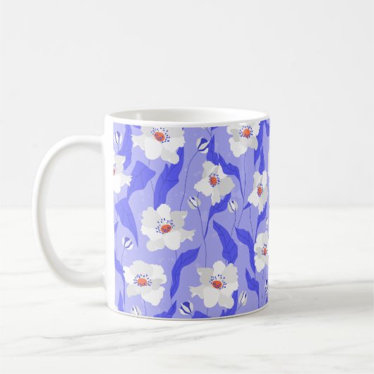 Weiße Mohnblüte Blume nahtlos. Schöne ha Kaffeetasse (Links)