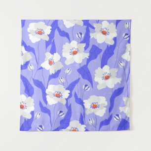 Weiße Mohnblüte Blume nahtlos. Schöne ha Wandteppich