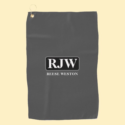 Weiße Monogramm Inside Gray Border, Name, dunkelgr Golfhandtuch