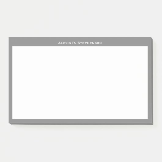 Weiße Monogramm oder Name an der mittelgrauen Gren Post-it Klebezettel (Vorderseite)