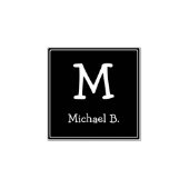 Weiße Monogramm und Name auf dem grünen abgerundet Gummistempel (Prägung)