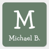 Weiße Monogramm und Name auf dem grünen abgerundet Quadratischer Aufkleber (Vorderseite)