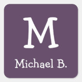 Weiße Monogramm und Name auf dem Lila abgerundeten Quadratischer Aufkleber (Vorderseite)