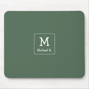 Weiße Monogramm und Name auf Grün Mousepad