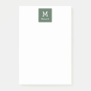 Weiße Monogramm und Name auf grünem abgerundetem Q Post-it Klebezettel