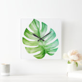 Weiße Monstera-Blätter botanisch tropisch Quadratische Wanduhr (Zuhause)
