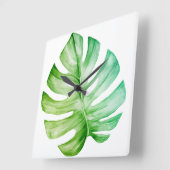Weiße Monstera-Blätter botanisch tropisch Quadratische Wanduhr (Winkel)