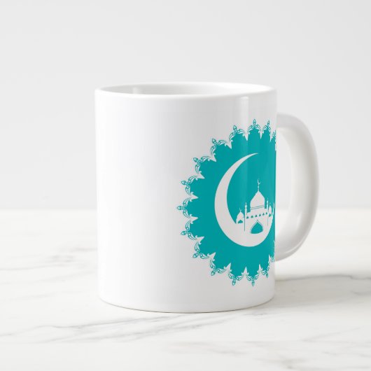 Weiße Moschee im Crescent Moon Ramadan blau Jumbo-Tasse (Vorderseite Rechts)
