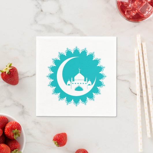 Weiße Moschee im Crescent Moon Ramadan, blau Serviette (Beispiel)