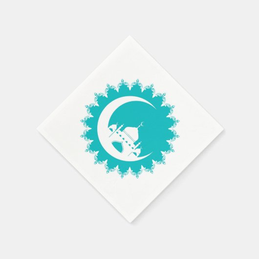 Weiße Moschee im Crescent Moon Ramadan, blau Serviette (Ecke)