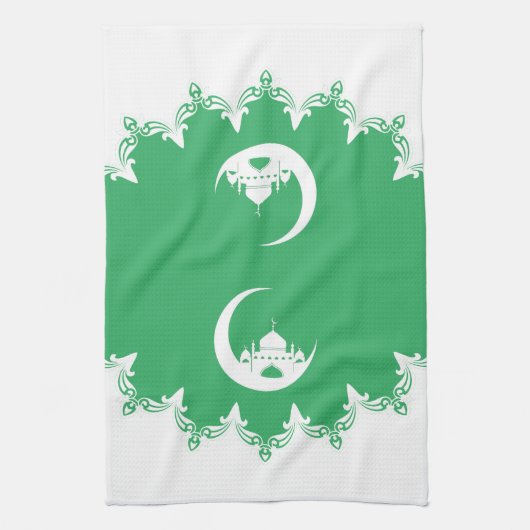 Weiße Moschee im Crescent Moon Ramadan Geschirrtuch (Vertikal)