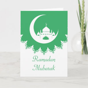 Weiße Moschee im Crescent Moon Ramadan, grün Feiertagskarte