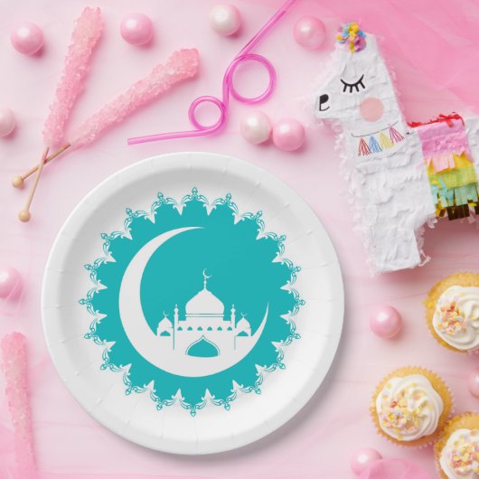 Weiße Moschee im Crescent Moon Ramadan Pappteller (Party)