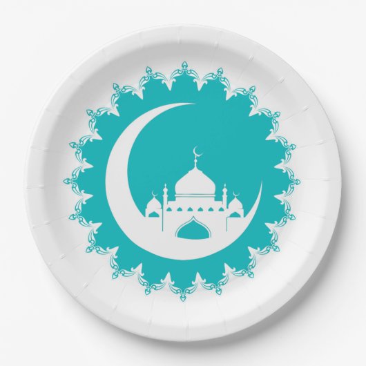Weiße Moschee im Crescent Moon Ramadan Pappteller (Vorderseite)