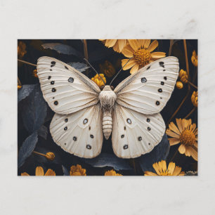 Weiße Motte unter gelben Blumen Postkarte