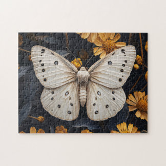 Weiße Motte unter gelben Blumen Puzzle