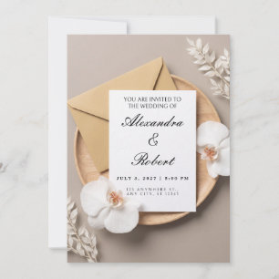 Weiße Motten-Orchidee Goldumschlag Hochzeitseinlad Einladung