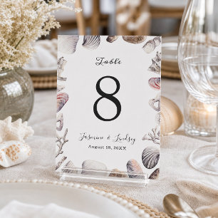 Weiße Muschelkorallen-Hochzeitstisch-Nummer Tischnummer