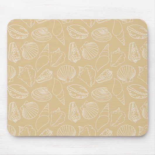Weiße Muscheln auf sandfarbenem Beige Mousepad (Vorne)