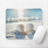 Weiße Muscheln im Ozean Sand Mousepad (Mit Mouse)
