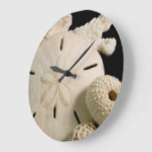 Weiße Muscheln und Sand Dollar Große Wanduhr (Winkel)