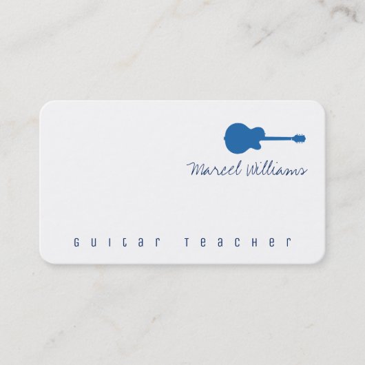 weiße Musikkarte mit blauer Gitarre Visitenkarte (Vorderseite)