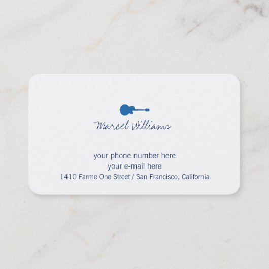 weiße Musikkarte mit blauer Gitarre Visitenkarte (Rückseite)